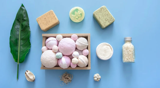 Soap samples on the blue background