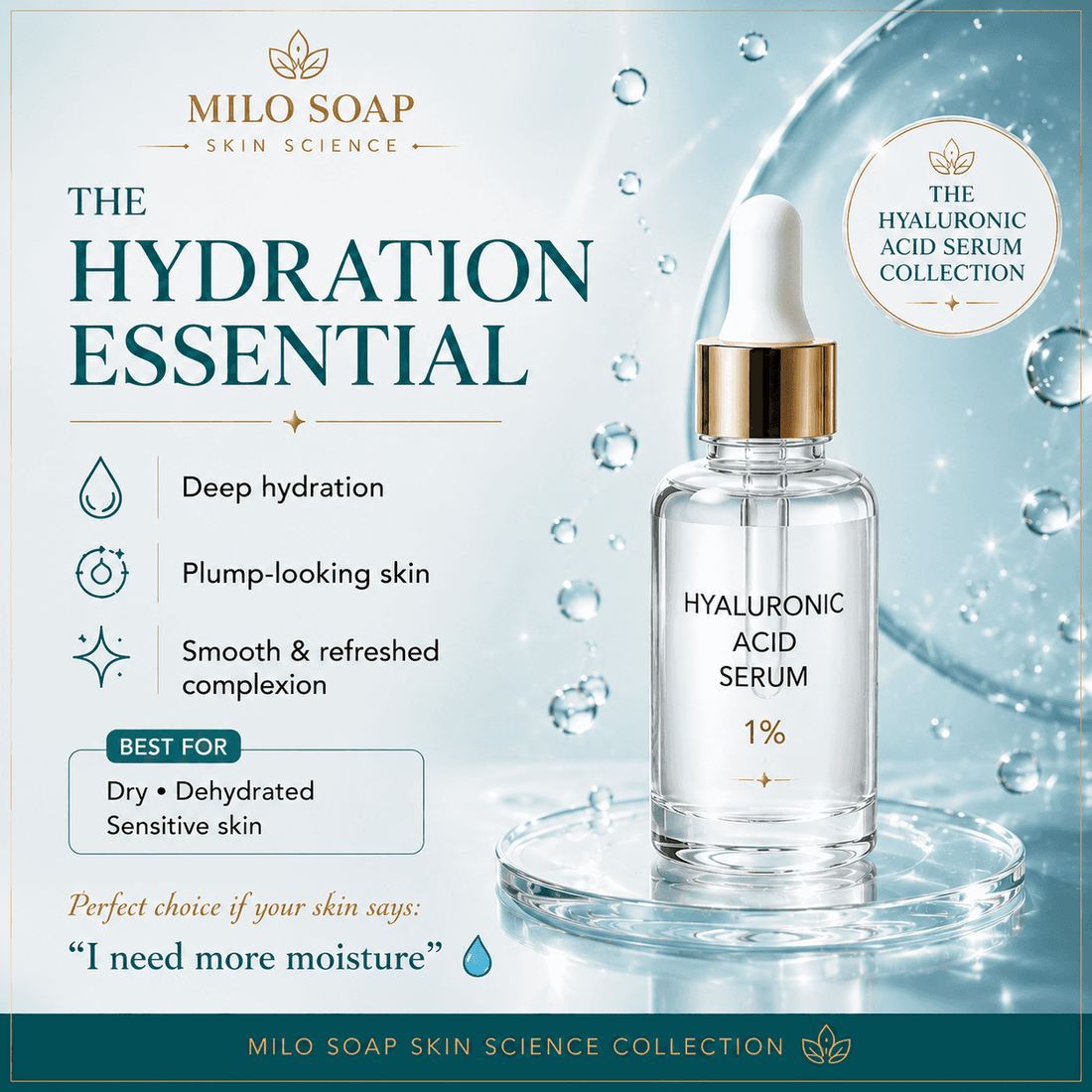 Hyaluronic acid serum infographic - Milo Soap